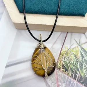 Tigereye Gold / Lucky Tree Water Drops (Including Leather Rope) 13.5G