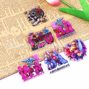 oly-e375aad262cd6158adfd2ba48eee464b Wholesale Cross-Border New Loose Powder Cartoon Letter Girl Bag Pendant Acrylic Cute DIY Patch Accessories