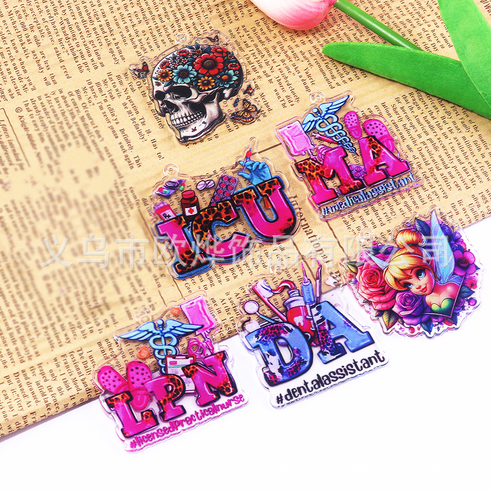 Wholesale Cross-Border New Loose wder Cartoon Letter Girl Bag Pendant Acrylic Cute DIY Patch Aessories