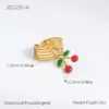 Ion Plating (IP) 18K Gold Plated Cherry 304 Stainless Steel Elegant Cute Luxurious Waterproof Non Tarnish Open Rings
