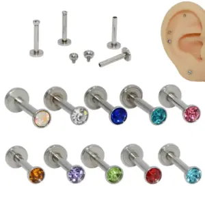 1 Piece Ear Cartilage Rings & Studs Hip-Hop Simple Style Round 304 Stainless Steel Inlay Rhinestones
