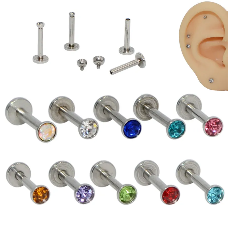 Wholesale 1 Piece Ear Cartilage Rings & Studs Hip-Hop Simple Style Round 304 Stainless Steel Inlay Rhinestones