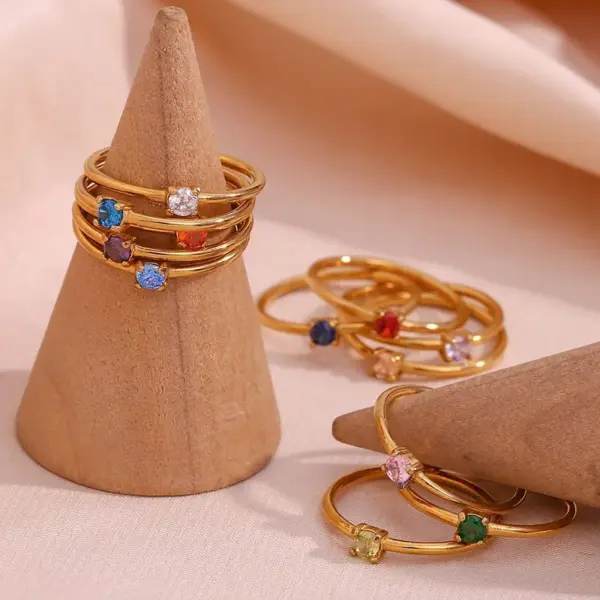 Wholesale PVD Coated 18K Gold Plated Round 304 Stainless Steel Elegant Simple Style Waterproof Non Tarnish Rings