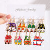 Wholesale New cross-border holiday dwarf earring set: dwarf witch hat, pumpkin, Christmas lights, snowflake, and Easter egg earrings.