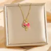 Wholesale Jewelry Simple Style Tulip Titanium Steel Zircon Pendant Necklace