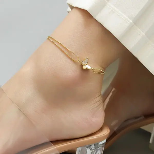 Wholesale Fashion Geometric Titanium Steel Waterproof Non Tarnish No Inlaid PVD Coated Real Gold Plated Women'S Anklet