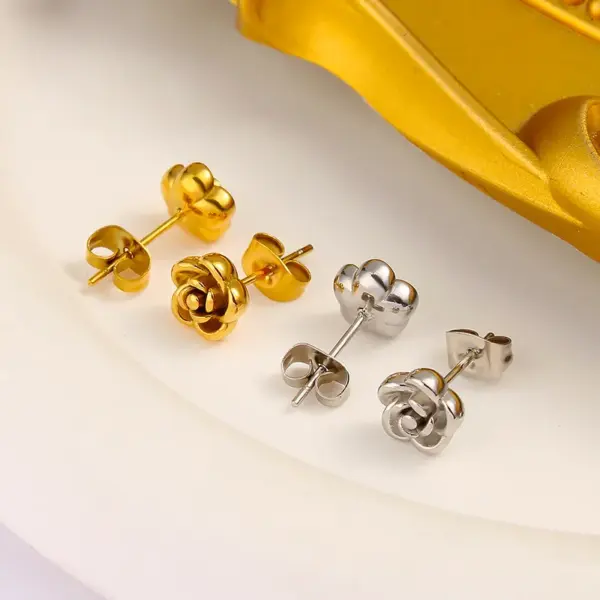 Wholesale 304 Stainless Steel Rose Flower PVD Coated 18K Gold Real Gold Plated French Style IG Style Waterproof Non Tarnish Gold Silver Ear Studs
