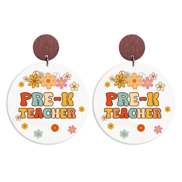 Wholesale Cross-border Amazon Teacher Gift Wooden Printed School Season Grade Text Retro Bohemian Autumn Earrings
