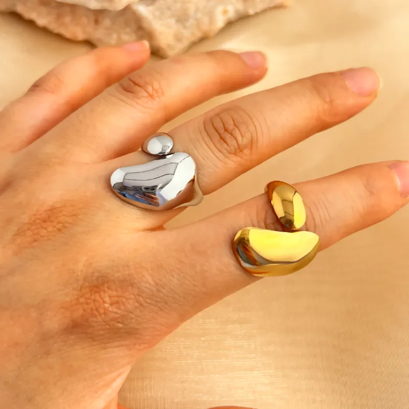 Wholesale PVD Coated Real Gold Plated 18K Gold Geometric 201 Stainless Steel Casual Retro Simple Style Waterproof Non Tarnish Open Rings