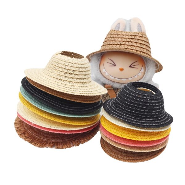 Wholesale 17cm Labubu Empty Top Open Straw Hat Woven Hat Labubu Party Clothing Accessories Pastoral Style
