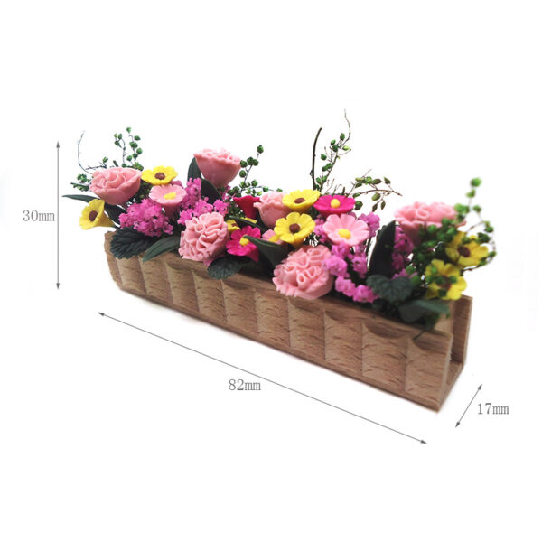 Wholesale 1:12 doll house accessories dollhouse simulation mini clay flower color long wood potted flower wooden box flower model