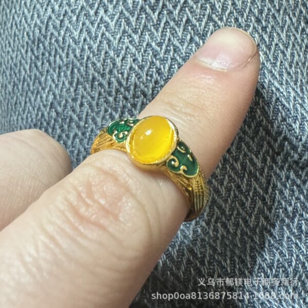 Wholesale Ancient Style Xiangyun Imitation Beeswax Ring Women's Ancient Method Gold Palace Style Vintage Enamel Open Ring Mother's Day Gift