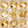 Wholesale 304 Stainless Steel Starfish Flower Bow Knot PVD Coated Real Gold Plated IG Style Retro Waterproof Non Tarnish Plating Open Rings