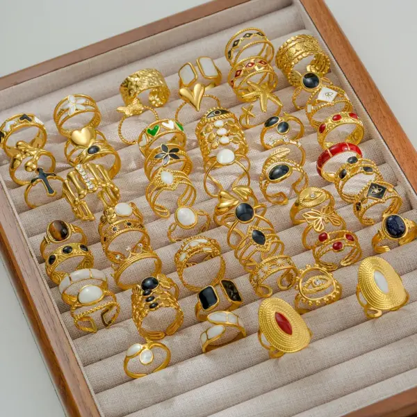 Ion Plating (IP) Geometric Letter 304 Stainless Steel Hip-Hop Punk Streetwear Waterproof Non Tarnish Open Rings