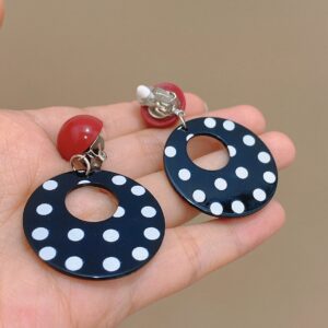 Red head black round dot silver needle