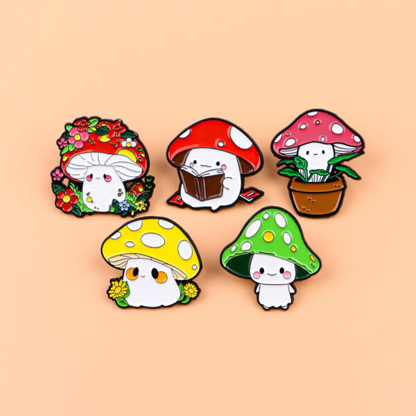 oly-e3d8b46fbbe56841732f5eedb83cb2de Wholesale Mushroom brooch cartoon metal badge accessory