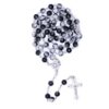 Wholesale 8mm floral glass bead cross rosary baptism necklace