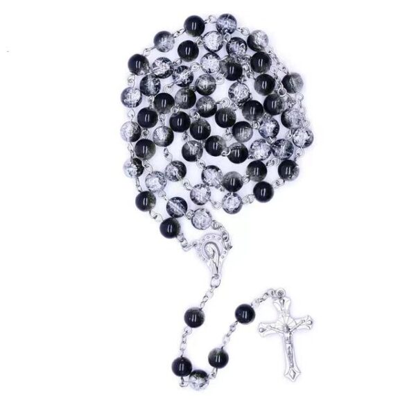 Wholesale 8mm floral glass bead cross rosary baptism necklace