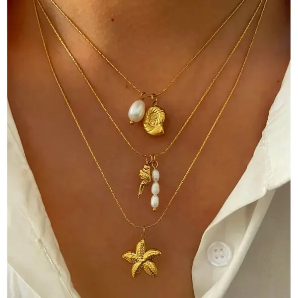 304 Stainless Steel Tortoise Starfish Shell PVD Coated Shell Real Gold Plated Nordic Style Marine Style Beach Waterproof Non Tarnish Surgical Steel Cuban Link Chain Curb Chain Lobster Trigger Clasp Closure Gold Pendant Necklace