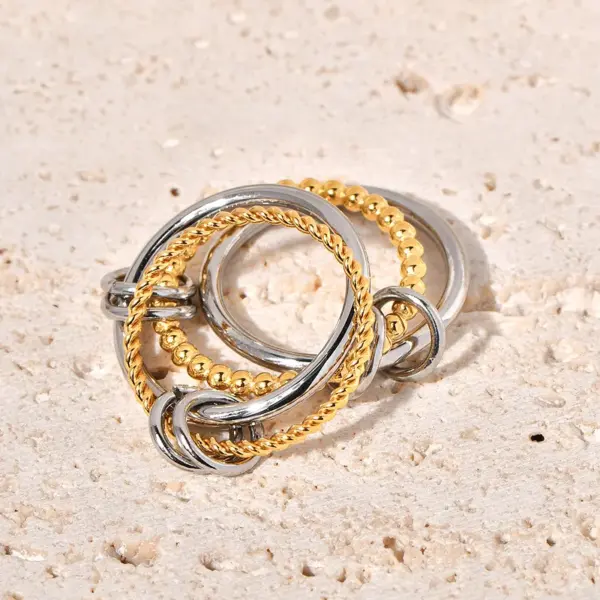 304 Stainless Steel Titanium Steel Twist PVD Coated Real Gold Plated 18K Gold Artistic Waterproof Non Tarnish Gold Silver Rings