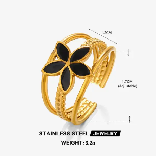 PVD Coated 18K Gold Plated Flower 304 Stainless Steel Simple Style Waterproof Non Tarnish Open Rings
