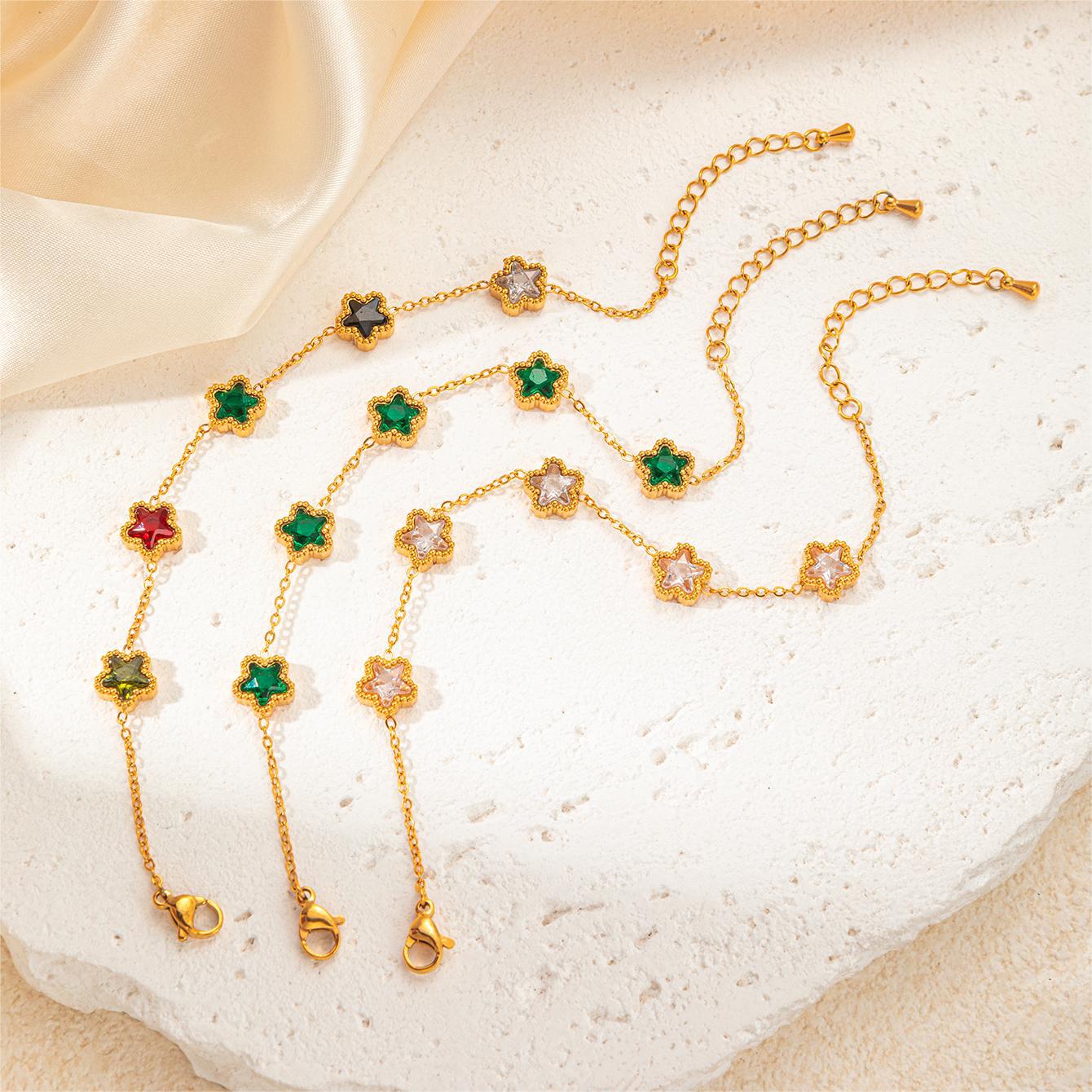 Wholesale Bracelet Non-Fading Women's Summer Gold Retro Titanium Steel Colorful Zircon Bracelet Five-inted Star High-Grade Emerald Zircon