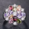 Wholesale Creative Fashion Copper Inlaid Color Zircon Flower Shape Ring