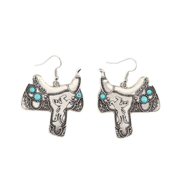 Wholesale Bohemian Western Style Saddle Inlaid Turquoise Alloy Earrings