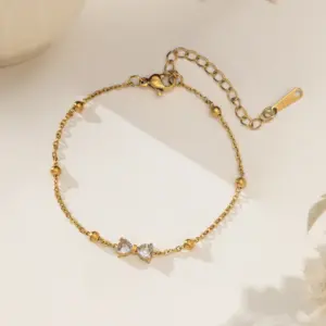 【XKB0073】Zircon Bowknot Bracelet / Gold