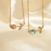 Wholesale 304 Stainless Steel Copper K Gold Plated Three-dimensional Inlay Floral Zircon Pendant Necklace