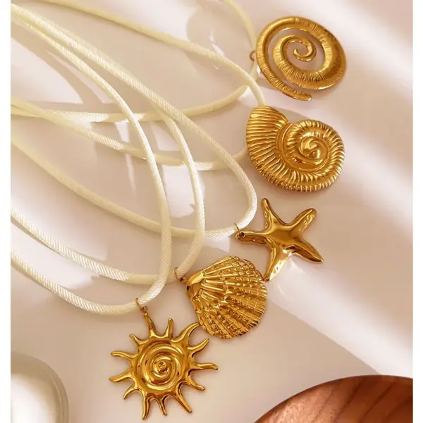 Wholesale Fashion Trendy Stainless Steel Leaf Conch Sun High-End Necklace Knitted Silk Mesh Belt Necklace For Women