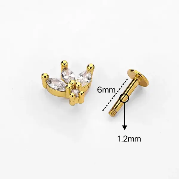 1 Piece Lip Rings Simple Style Crown Snake 316L Stainless Steel Waterproof Non Tarnish Surgical Steel December Birthstone Turquoise Zircon Vacuum Plating Gold Plated Lip Rings