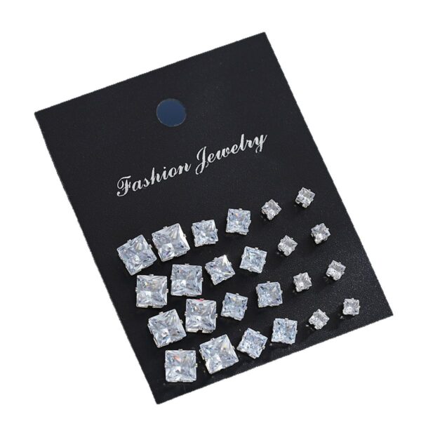Wholesale European and American Cross-border Fashion Geometric Square Zircon Earrings Light Luxury Creative High-end Women's Earrings 12-piece Set