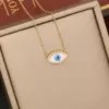 Wholesale 1 Piece Fashion Devil's Eye Stainless Steel Enamel Hollow Out Inlay Zircon Pendant Necklace