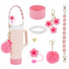 Wholesale Little Daisy Stanley Cup Decorative Straw Cap Cup Set Cup Chain Color Flower Key Pendant Fluffy Ball Pendant