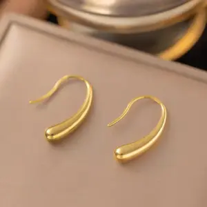 【XKE0355】Curved Hook Water Drop Earrings / Gold