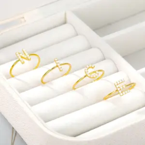 Wholesale PVD Coated Real Gold Plated Letter Stainless Steel Simple Style Waterproof Non Tarnish Rings