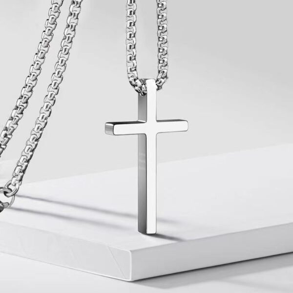 Wholesale Cross-border European and American New Titanium Steel Cross Necklace Men's Trendy All-match Stainless Steel Cross Pendant Woolen Chain Accessories