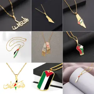 Wholesale Stainless Steel Pendant Necklace Palestinian Flag Map Design Fashionable OL Style Oil Drop Geometric Patterned Jewelry