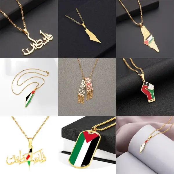 Wholesale Stainless Steel Pendant Necklace Palestinian Flag Map Design Fashionable OL Style Oil Drop Geometric Patterned Jewelry