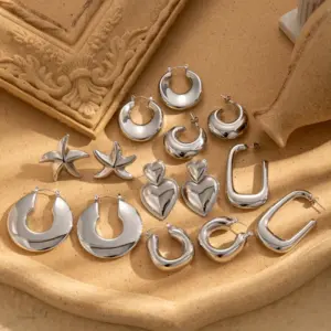 Wholesale PVD Coated Star Heart Shape Rectangle 304 Stainless Steel IG Style Simple Style Waterproof Non Tarnish Earrings