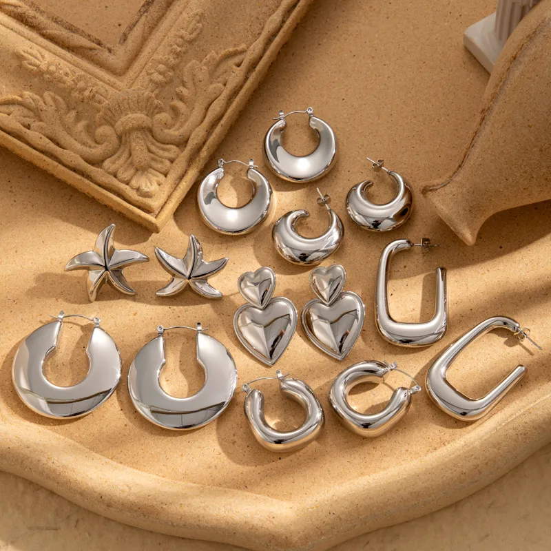 Wholesale PVD Coated Star Heart Shape Rectangle 304 Stainless Steel IG Style Simple Style Waterproof Non Tarnish Earrings
