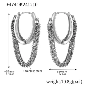 F474-Steel Multi-Layer Chain Earrings
