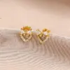 1 Piece Sweet Geometric Heart Shape Crown Inlay Copper Zircon 18K Gold Plated Ear Studs