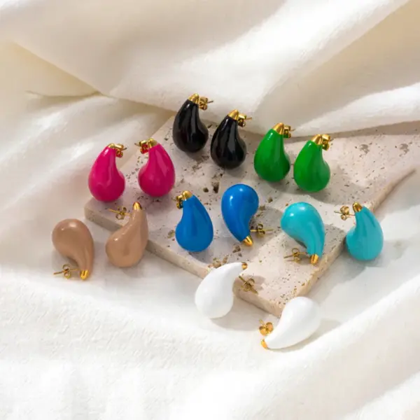 Wholesale PVD Coated Water Droplets 304 Stainless Steel French Style Simple Style Classic Style Waterproof Non Tarnish Ear Studs