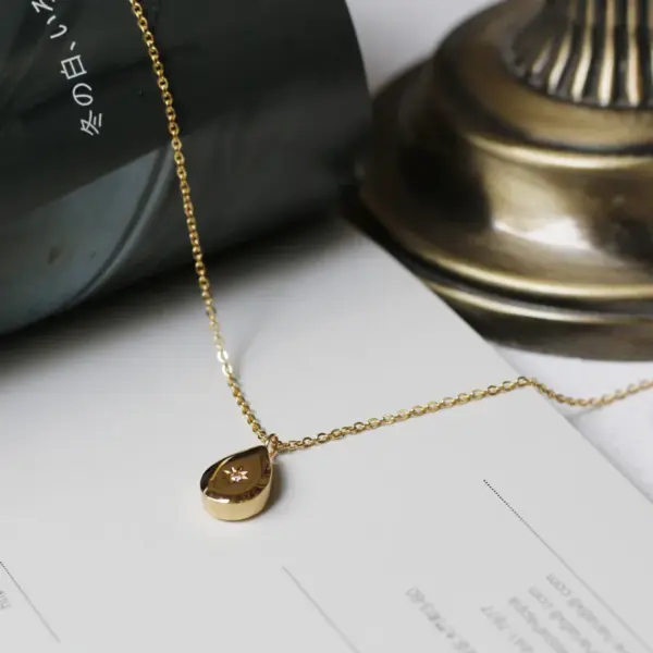 PVD Coated Real Gold Plated Water Droplets Titanium Steel Fashion Waterproof Non Tarnish Pendant Necklace