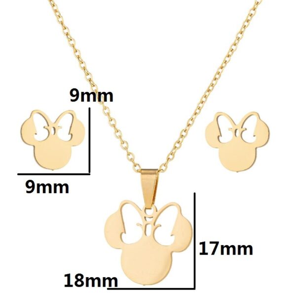 Wholesale Korean Style Cute Mickey Mouse Ear Studs Women's Unique Fashion Stainless Steel Pendant Clavicle Chain Small Fresh Style Jewelry Set