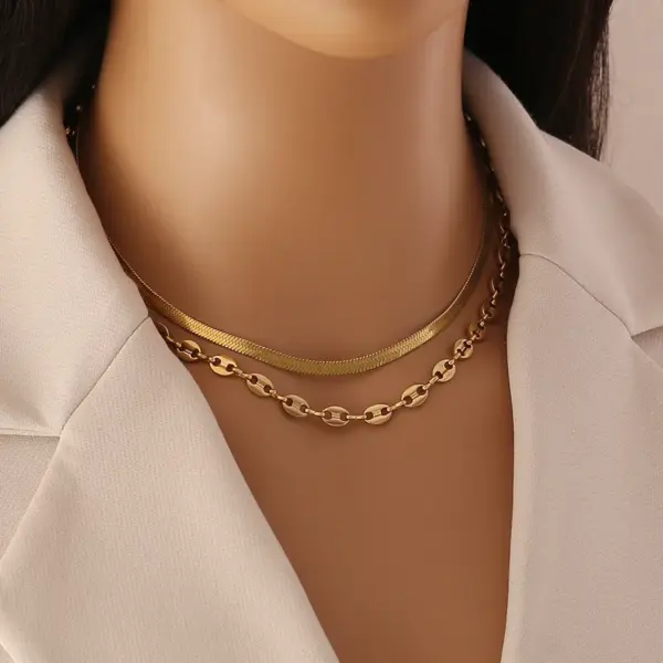 Wholesale 18K Gold Real Gold Plated 304 Stainless Steel Ion Plating (IP) Solid Color Chain Waterproof Non Tarnish Simple Style Commute Snake Chain Necklace For Women's