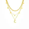Wholesale PVD Coated 18K Gold Plated Moon 304 Stainless Steel Vintage Style Waterproof Non Tarnish 304 Stainless Steel Layered Necklaces