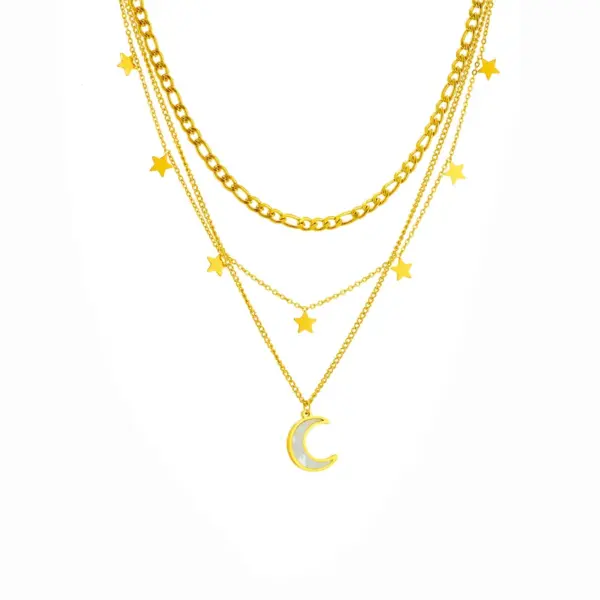 Wholesale PVD Coated 18K Gold Plated Moon 304 Stainless Steel Vintage Style Waterproof Non Tarnish 304 Stainless Steel Layered Necklaces